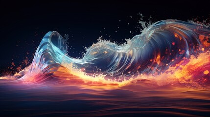 Wall Mural - neon wave, dark abstract background. ai generation