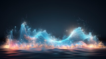 Wall Mural - neon wave, dark abstract background. ai generation