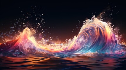 Wall Mural - neon wave, dark abstract background. ai generation