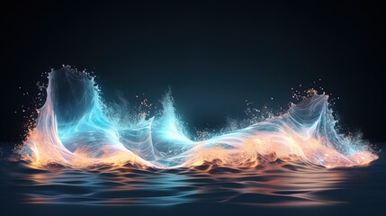 Wall Mural - neon wave, dark abstract background. ai generation