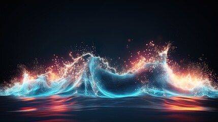Wall Mural - neon wave, dark abstract background. ai generation