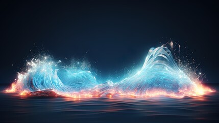 Wall Mural - neon wave, dark abstract background. ai generation