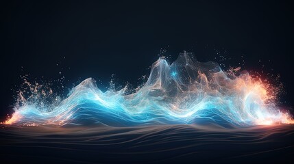 Wall Mural - neon wave, dark abstract background. ai generation