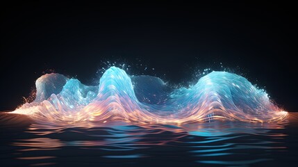 Wall Mural - neon wave, dark abstract background. ai generation
