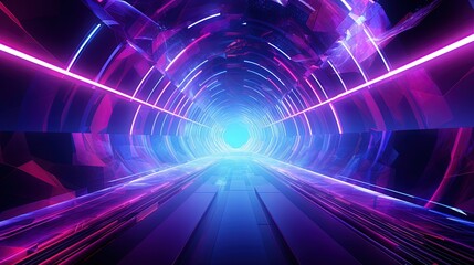  Light neon tunnel, abstract neon background. AI generation