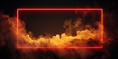 Wall Mural - Square freckles glow neon and white smoke. Nighttime enchantment. Abstract landscape of fog