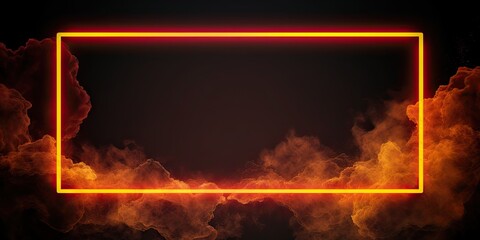 Wall Mural - Square freckles glow neon and white smoke. Nighttime enchantment. Abstract landscape of fog
