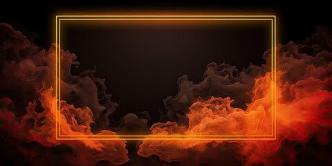 Wall Mural - Square freckles glow neon and white smoke. Nighttime enchantment. Abstract landscape of fog