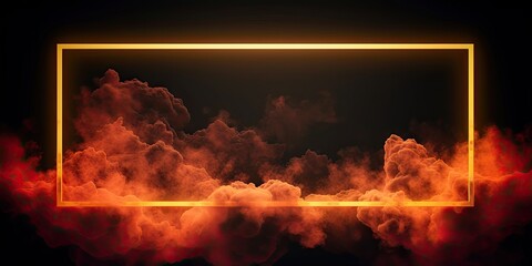 Wall Mural - Square freckles glow neon and white smoke. Nighttime enchantment. Abstract landscape of fog