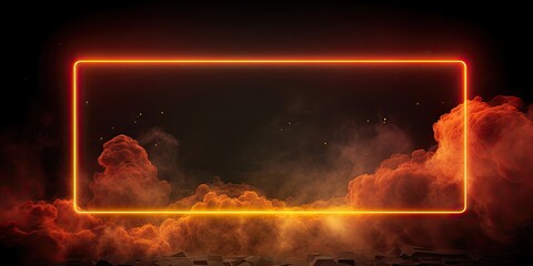 Wall Mural - Square freckles glow neon and white smoke. Nighttime enchantment. Abstract landscape of fog
