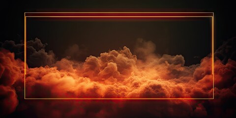 Wall Mural - Square freckles glow neon and white smoke. Nighttime enchantment. Abstract landscape of fog