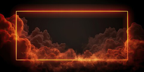 Wall Mural - Square freckles glow neon and white smoke. Nighttime enchantment. Abstract landscape of fog