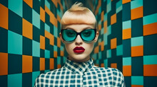 Vintage Model With Green Checkerboard Background