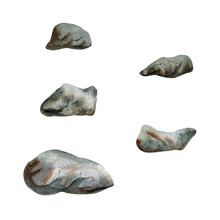 Hand Drawn Watercolor Aquarium Rocks, Stones And Pebbles For Bed. Marine Exotic Underwater Illustration. Isolated Object On White Background. Design For Shops, Brochure, Print, Card, Wall Art, Textile