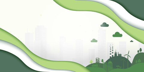 Wall Mural - Green Eco City, Paper art abstract background. Environment and Ecology sustainable development concept. Vector Illustration.