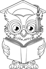 Poster - Wise Owl Cartoon Old Teacher Reading Book