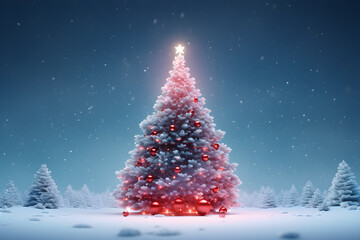 Wall Mural - Christmas trees with winter forest landscape with snow background, Empty space, AI generate