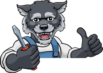 Canvas Print - Wolf Electrician Handyman Holding Screwdriver