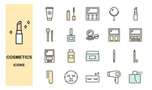 Set Of Cosmetics And Makeup Line Icons
