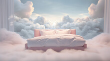 Large Double Luxury Expensive Bed On Fluffy White Clouds