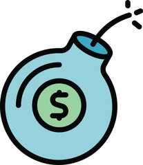 Sticker - Money bomb icon outline vector. Bank transfer. Mobile card color flat