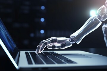 Poster - Robot hand laptop. Generate Ai