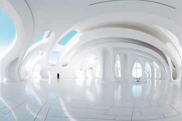 Poster - futuristic white hall depicted in 360� vr hdri style.
