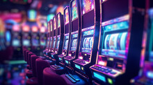 Rows Of Casino Slot Machines With Shallow Depth