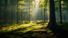 A Tranquil Forest Clearing With Sunlight Filtering Through, Background