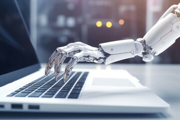 Poster - Robot hand laptop. Generate Ai