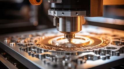Aufkleber - Laser cutting head, Close up of a CNC machine carving metal.
