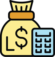 Poster - Finance money bag icon outline vector. Financial business. Profit increase color flat