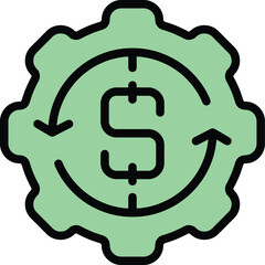 Poster - Finance gear loan icon outline vector. Revenue growth. Money profit color flat