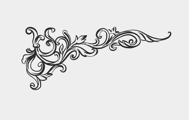 Wall Mural - hand drawn vector abstract outline,graphic,line vintage baroque ornament floral frame border in mini