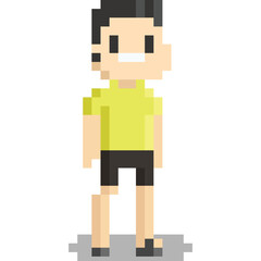 Wall Mural - Pixel art yellow shirt man characer