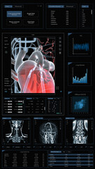 Aufkleber - 3D Render Vertical Screen: Mobile Health Monitoring Medical Software Interface for Clinics. Smartphone Application With X-rays, MRIs of Brain And Spinal Cord. App Tracking Vitals During Heart Surgery