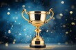 © Denis - Champion Award gold cup on the blue background.