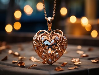 Sticker - Realistic true details photography of heart shape pendant necklace, lively, 8k, high resolution realistic photography Perfect lighting