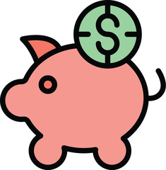 Wall Mural - Piggy bank icon outline vector. Profit finance. Fund grow color flat