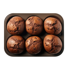 Wall Mural - Chocolate muffins in a lunchbox top view isolated on transparent background. Generative AI