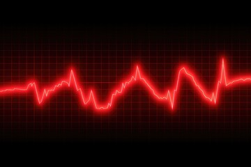 Bright red design of a heart rate monitor electrocardiogram.