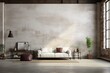 © 2rogan - an industrial style loft interior with a blank wall mockup.