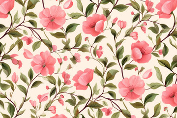 Wall Mural - textile spring wallpaper fabric flower pattern summer leaf drawing art. Generative AI.