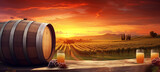 Fototapeta Mapy - drink glass wine alcohol barrel grape winery beverage bottle sunset. Generative AI.