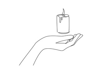Aufkleber - One continuous line drawing of hand holding candle. Symbol of prayer and church concept in simple linear style. Editable stroke. Doodle outline vector illustration