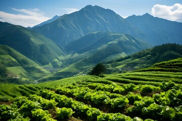 Lettuce field with mountains in the background