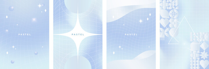 Set of futuristic liquid gradient backgrounds. Blue pastel geometric templates. Editable Vector Illustrations. EPS 10.
