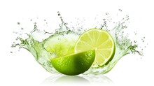 Lime With Water Splash On White Background, Generative AI