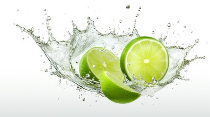 Lime with water splash on white background, Generative AI