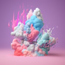 A Large Colorful Powder Is Falling Out Of The Cloud And Exploding On A Pink Surface. 
